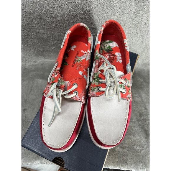 New GH Bass Co Women’s 6.5 Marina Red Leather Floral Canvas Boat Shoes Preppy - Picture 5 of 6
